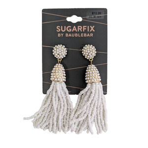 Sugarfix by Baublebar Beaded Tassel Earrings White Fringe Dangle
